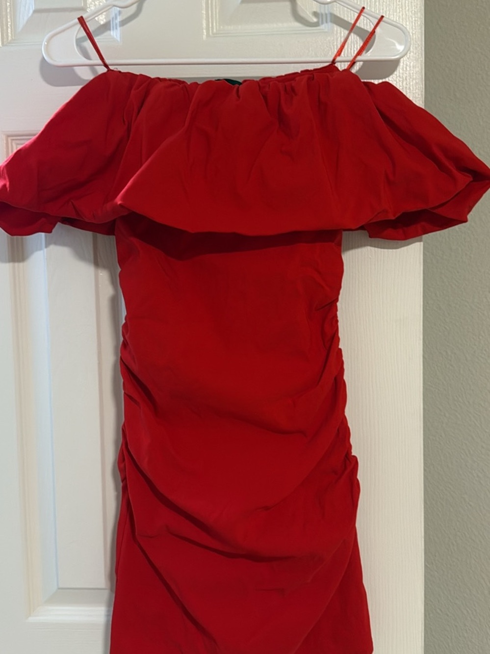Zara Red Strapless Ruffled Off-Shoulder Dress